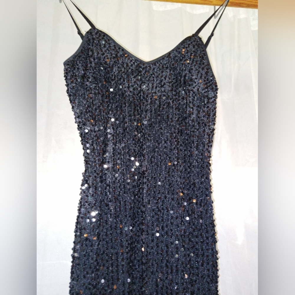 Sparkly Black Sequence Split Thigh Long Dress